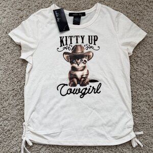 NWT Sable Sky Kitty Up Cat Cowgirl Tee Cream Size M
